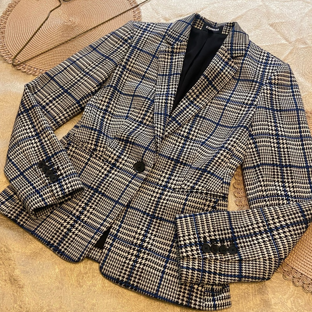 Express Blue and Black Sport Coat with Notched Lapels